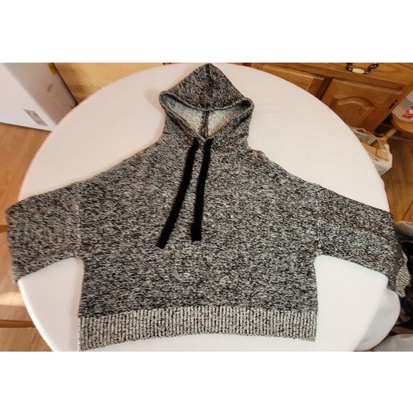 Anthropologie Ruby Moon L Gray Knit Cropped Sweater Hoodie Cozy Slouchy Skater - Picture 7 of 9